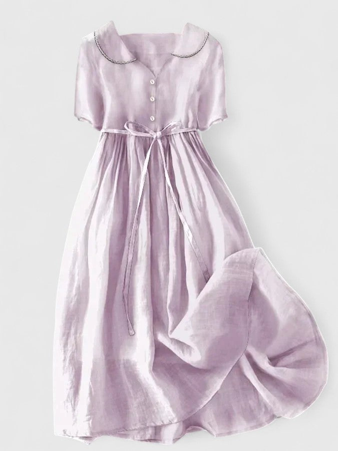 Robe Femme Courte Manches Courtes avec Boutons