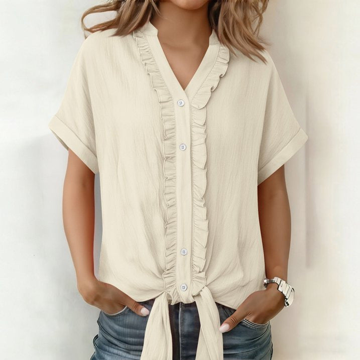 Blouse Femme Coton Col V Boutonnée Coupe Fluide