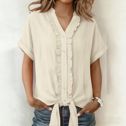 Blouse Femme Coton Col V Boutonnée Coupe Fluide