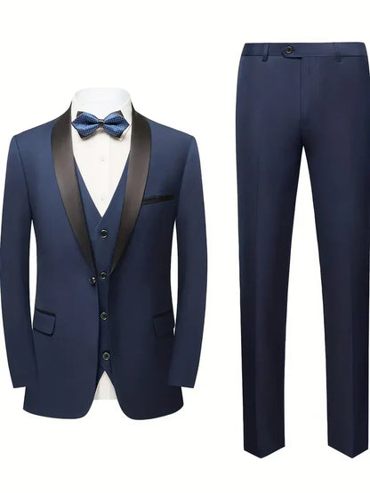Costume Homme 3 Pièces Noir Classique Mariage - PanierRoyale
