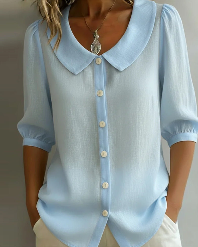 Chemisier Femme Coton Col Peter Pan Manches Longues - PanierRoyale