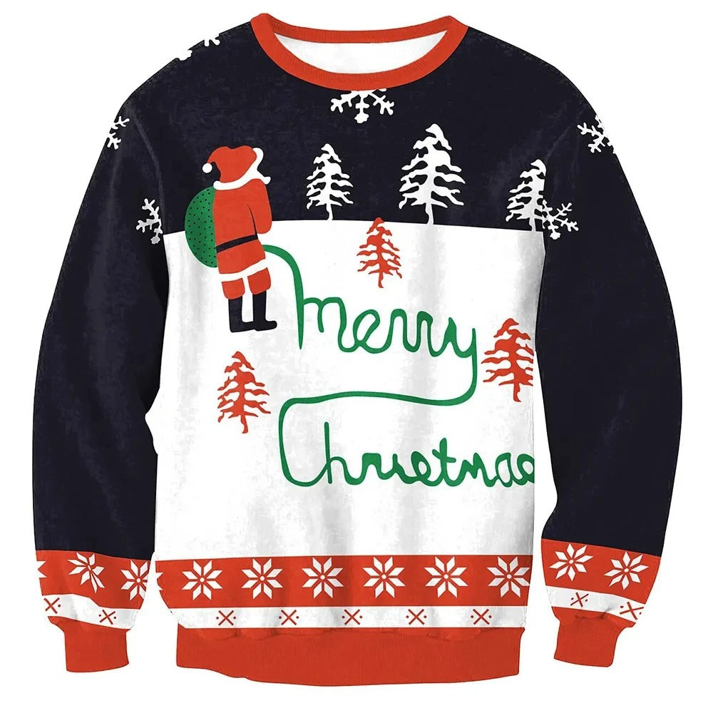 Pull de Noël Rouge Brillant avec Cerf Pour Homme et Femme
