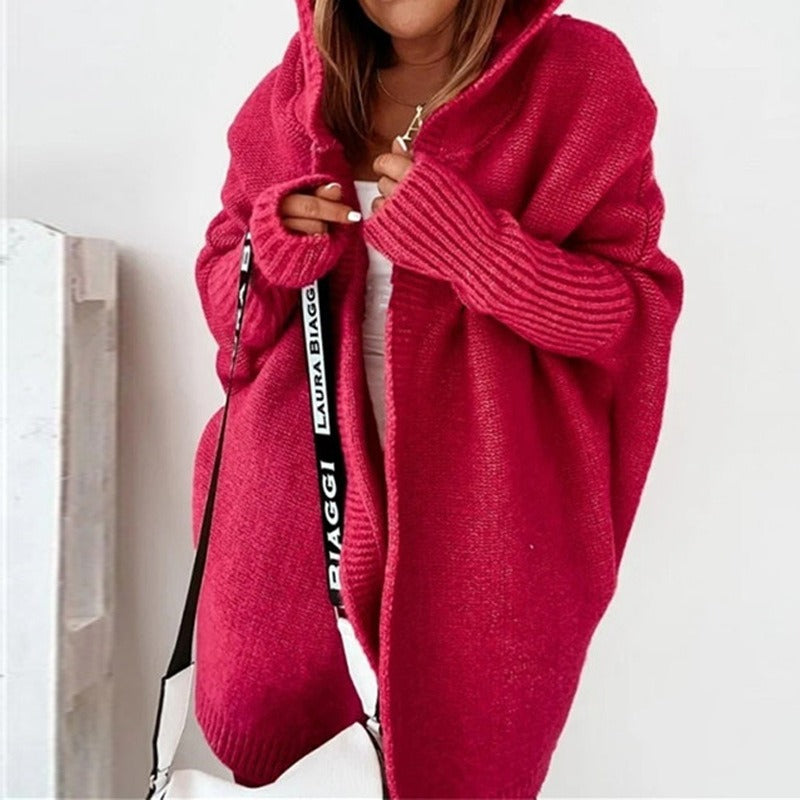 Cardigan Femme Long Capuche Doux Hiver