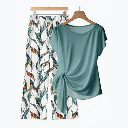Ensemble Deux Pièces Femme Noué et Pantalon Fluide Imprimé
