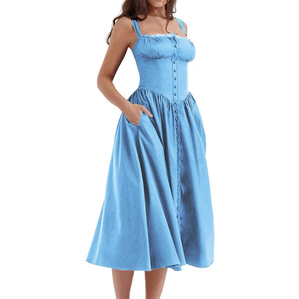 Robe Été Élégante – Mi-Longue Décontractée pour Femme