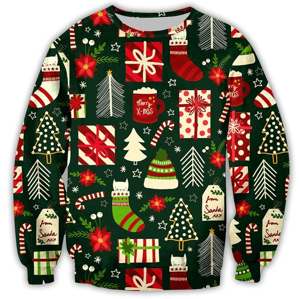 Pull de Noël Rouge Brillant avec Cerf Pour Homme et Femme