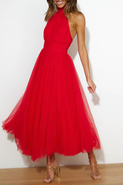 Robe de Soirée Élégante en Tulle avec Col Haut et Jupon