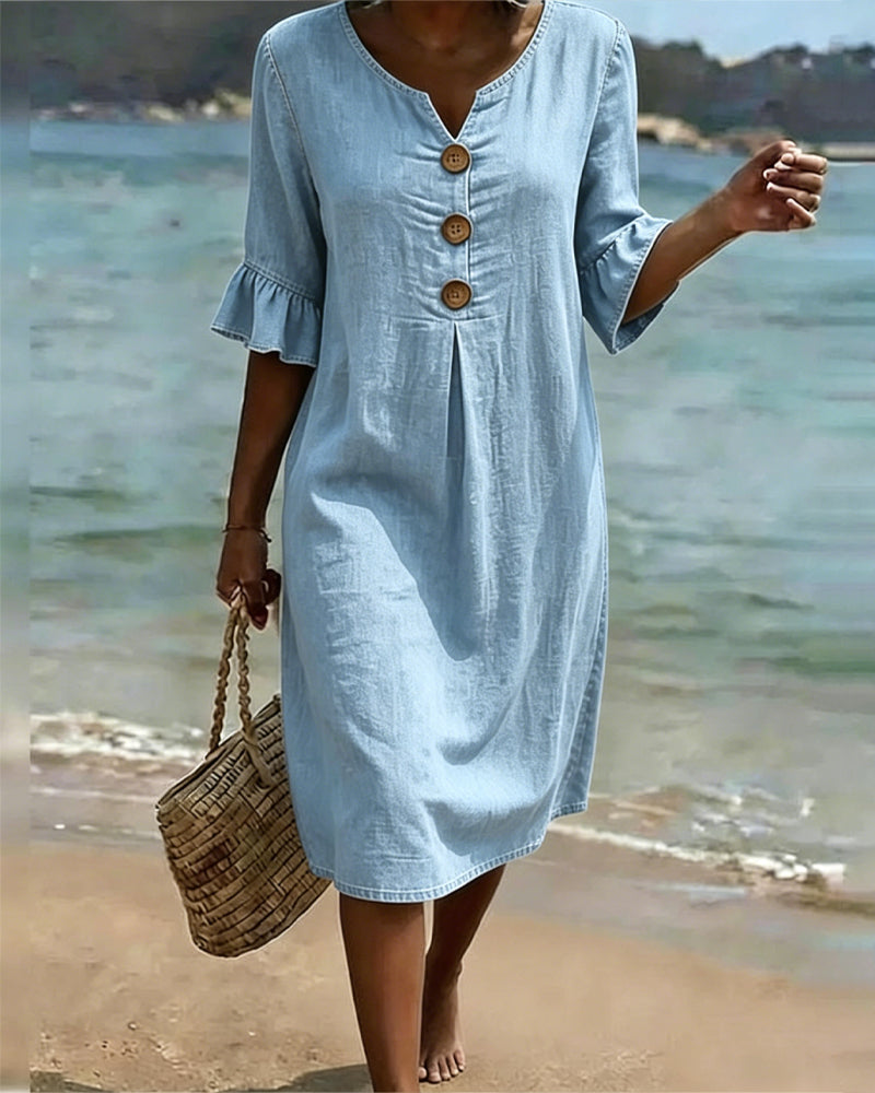 Robe Femme Denim Fluide Manches Volantées Coupe Ample