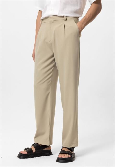 Pantalon Homme Beige Élégant Taille Haute