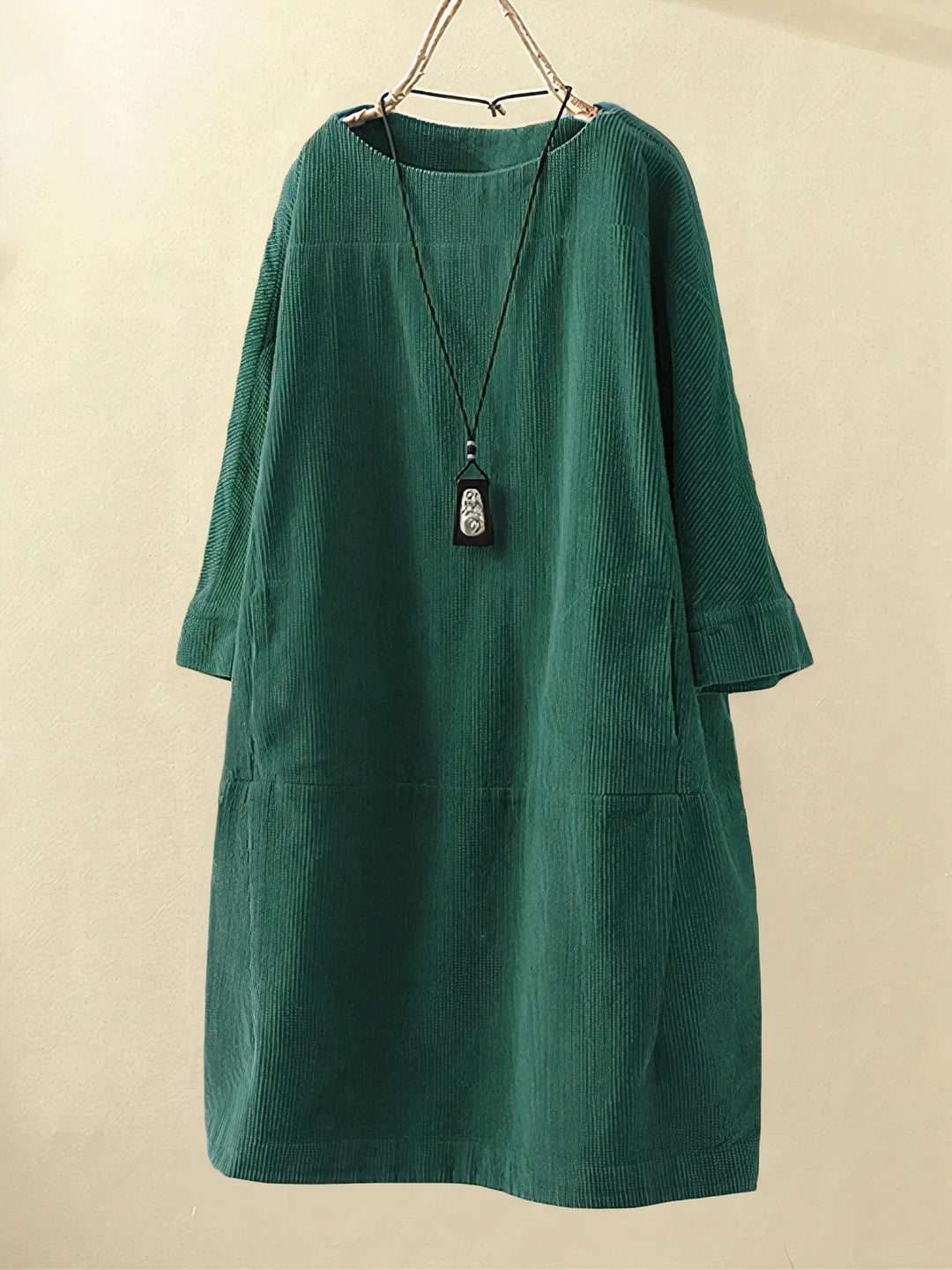 Robe Femme Hiver en Velours Vert Émeraude Manches Longues
