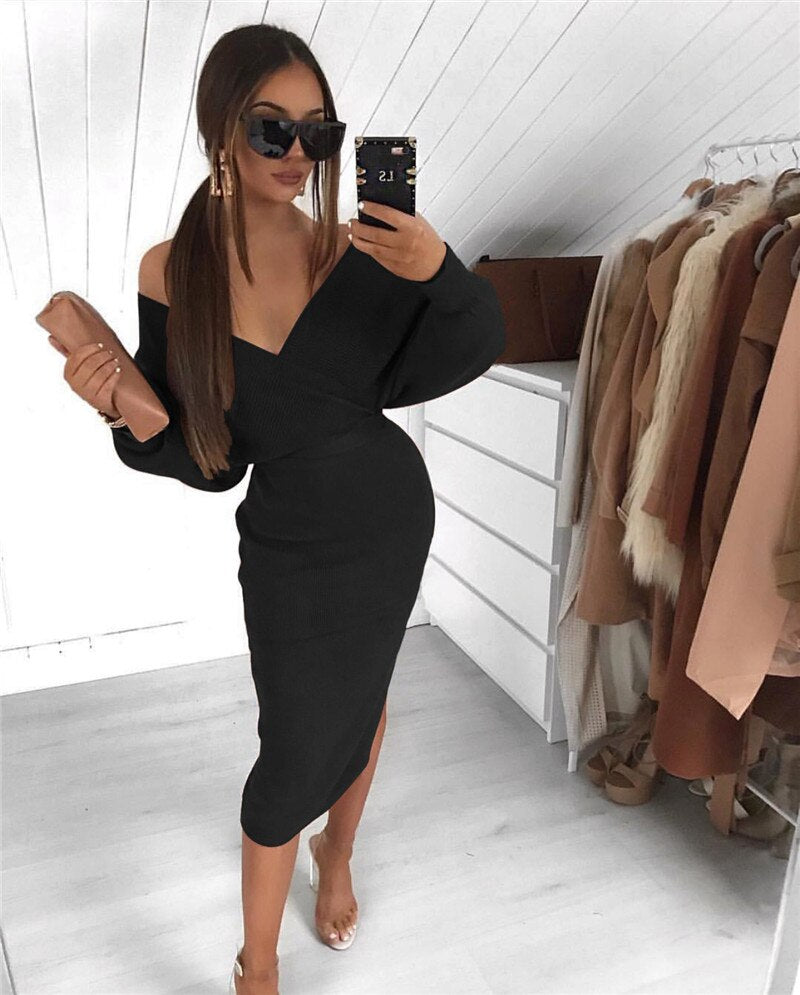 Robe Femme Manches Longues Mi-Longue Élégante - PanierRoyale