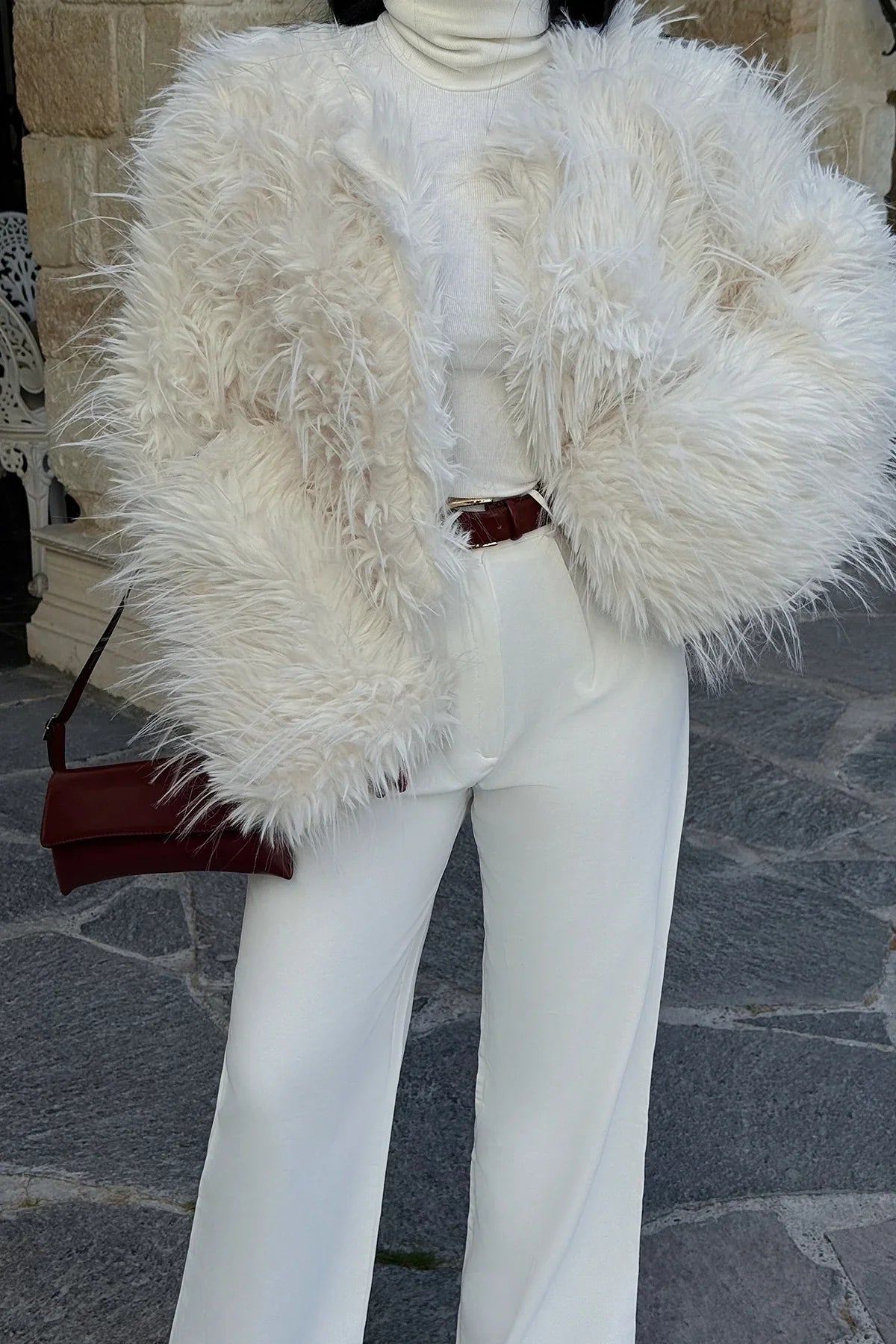 Manteau femme Blanc Synthétique Élégant