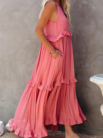 Robe Bohème Été avec Volants et Décolleté Profond