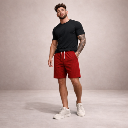 Short Homme Lin Mélangé Taille Cordon Coupe Décontractée