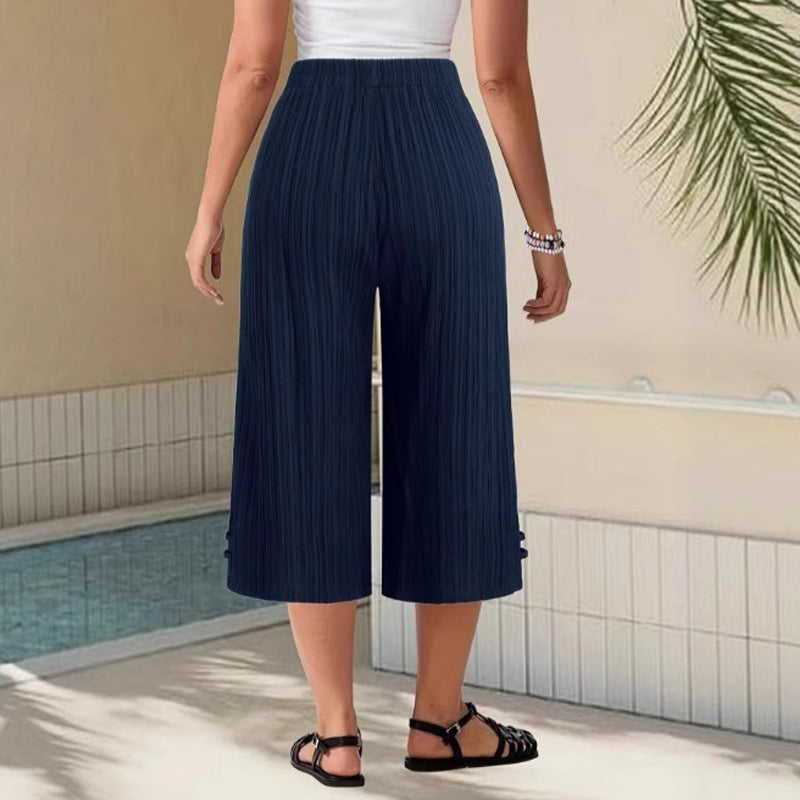 Pantalon Femme Coton Lin Taille Élastique Coupe Large Décontractée