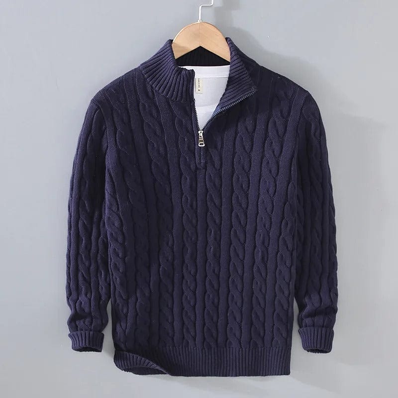 Pull Homme Beige Câblé à Fermeture Éclair