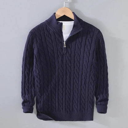 Pull Homme Beige Câblé à Fermeture Éclair