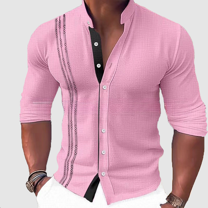 Chemise Homme Noir Classique à Manches Longues avec Broderie
