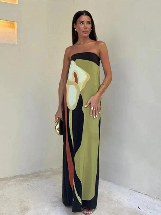 OrchidéeNoire™ – Robe Longue Femme Élégante avec Imprimé Abstrait Tendance-1