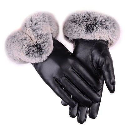 Gants Femmes Hiver Chauds en Fake Fur avec Pompons