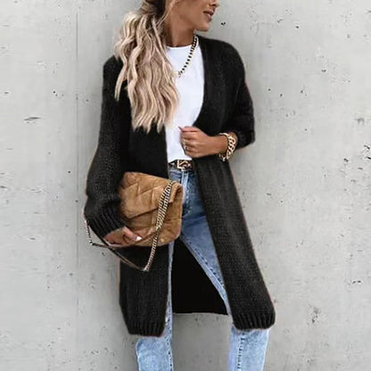Cardigan femme en laine épaisse marron chaud