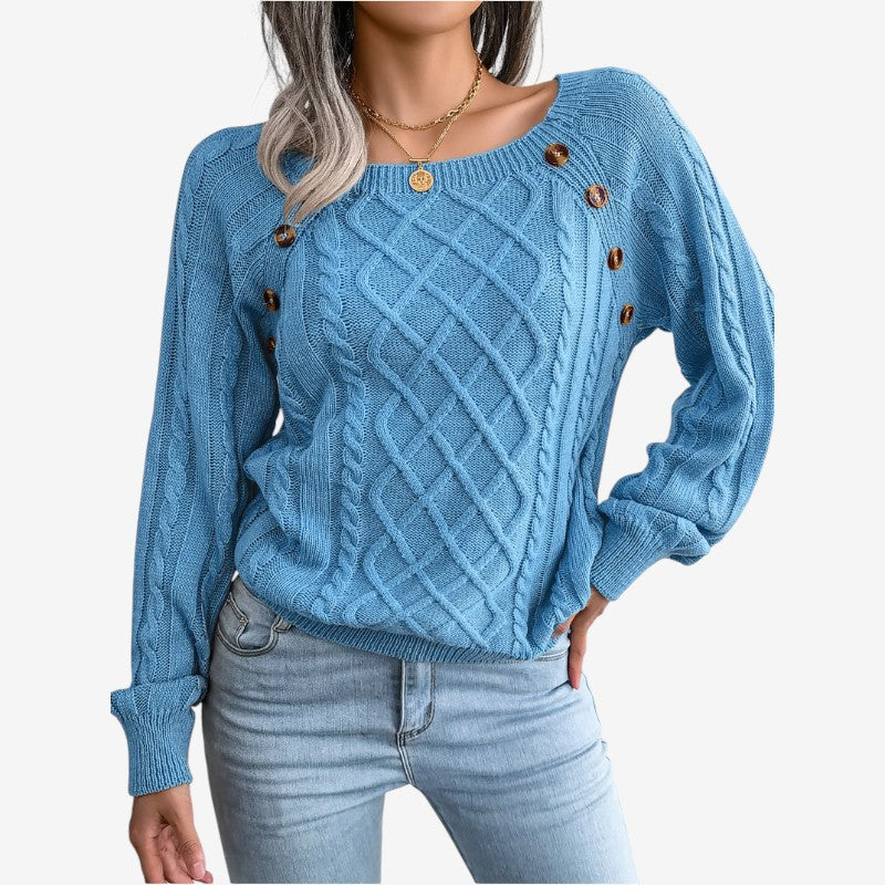 Pull à Manches Longues en Maille Élégant Boutonné