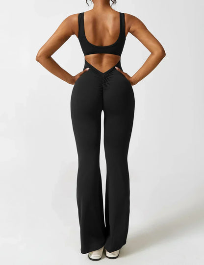 Combinaison Femme Extensible Sculptante Dos Ouvert Coupe Flare - PanierRoyale