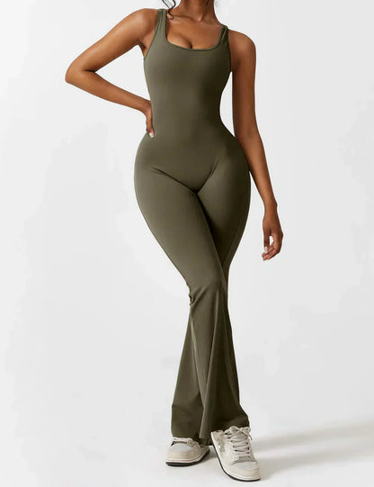 Combinaison Femme Extensible Sculptante Dos Ouvert Coupe Flare