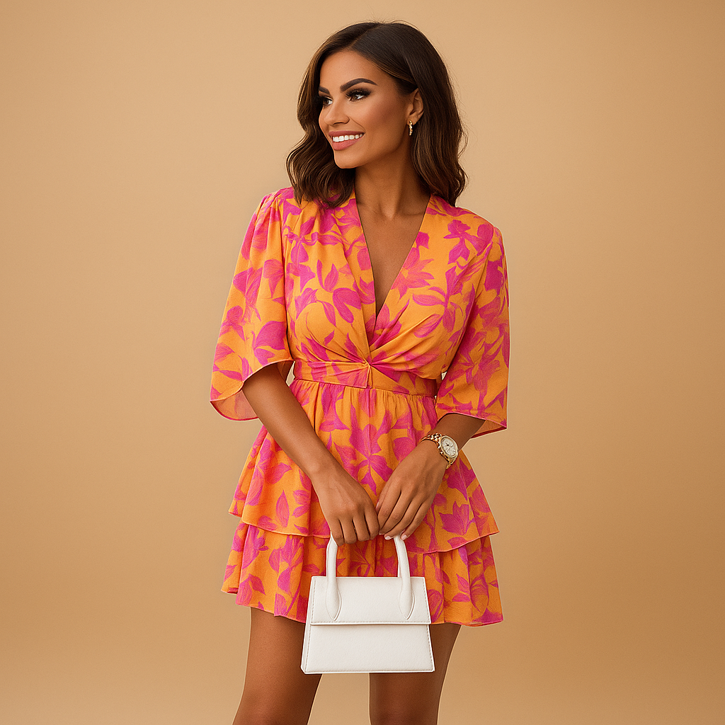 Robe Courte Plissée avec Poches et Décolleté Profond - PanierRoyale
