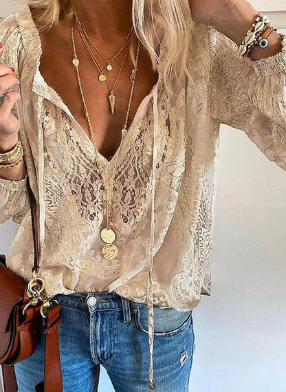 Blouse Femme Élégante à Col V Décontractée