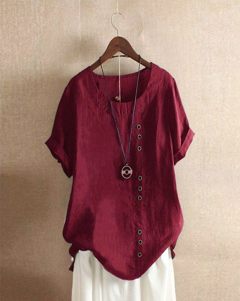 Blouse Femme Décontractée été avec Décor Boutons