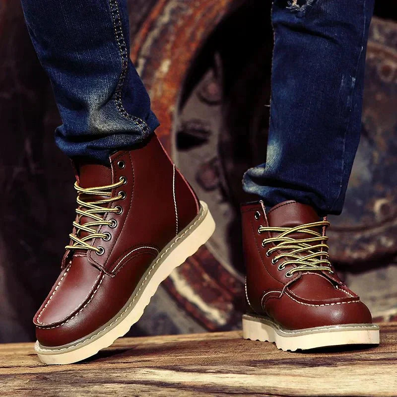 Bottes Hiver Cuir Homme - Chaussures Hautes en Cuir Lacets Classiques