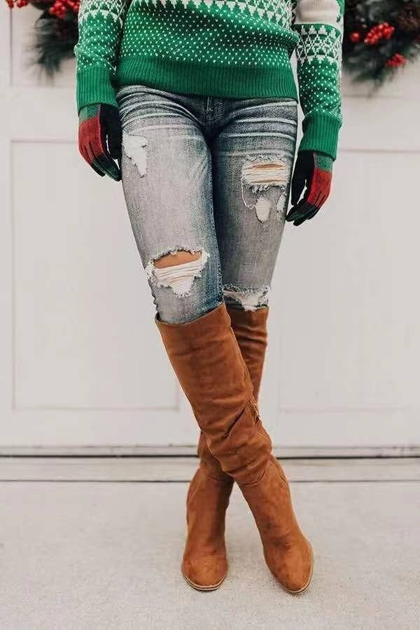 Bottes Femmes Hiver à Talons Plats et Chaussures Tendance