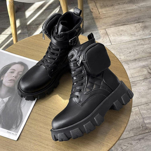 Bottes Femme Talon Plat Automne Hiver