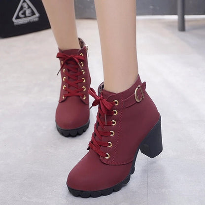 Bottines Femme Haut Talon Bout Arrondi Hiver