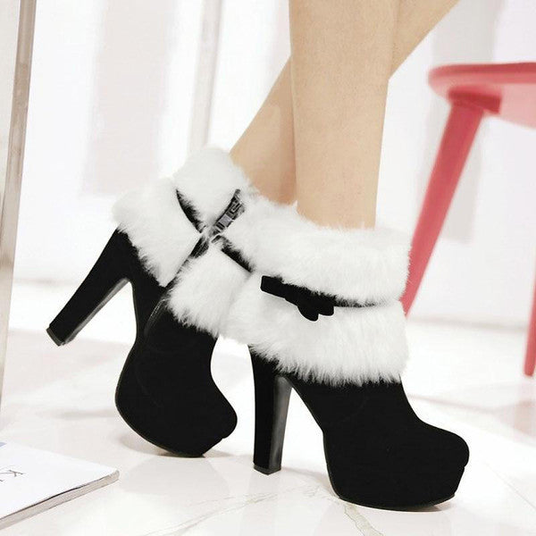 Bottes Femmes Hiver Chaudes à Talon Plat avec Fermeture Éclair