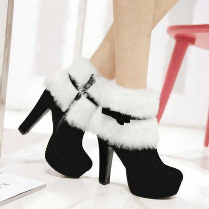 Bottes Femmes Hiver Chaudes à Talon Plat avec Fermeture Éclair