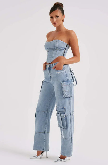 Combinaison Femme Décontractée avec Corset et Pantalon Cargo Confortable