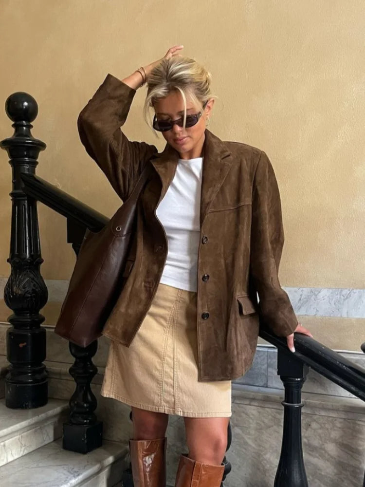 Veste Cuir Brun Femme Élégante et Chic