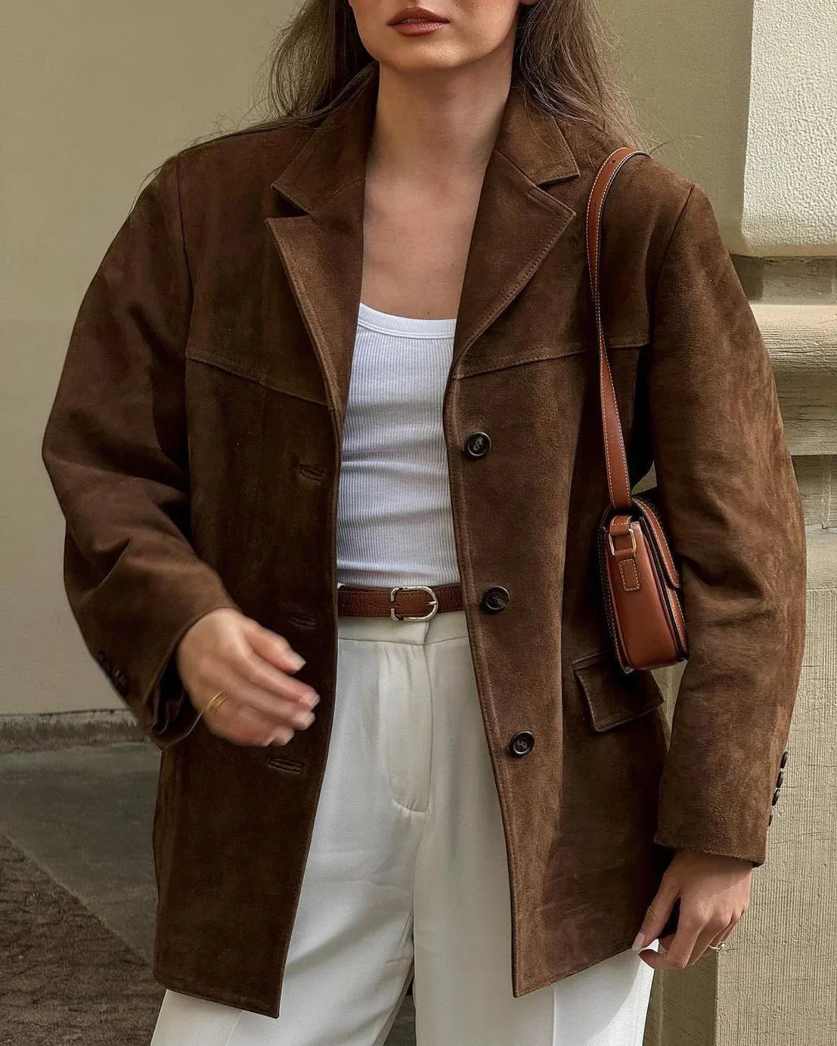 Veste Femme Brun Cuir Imitation Élégante