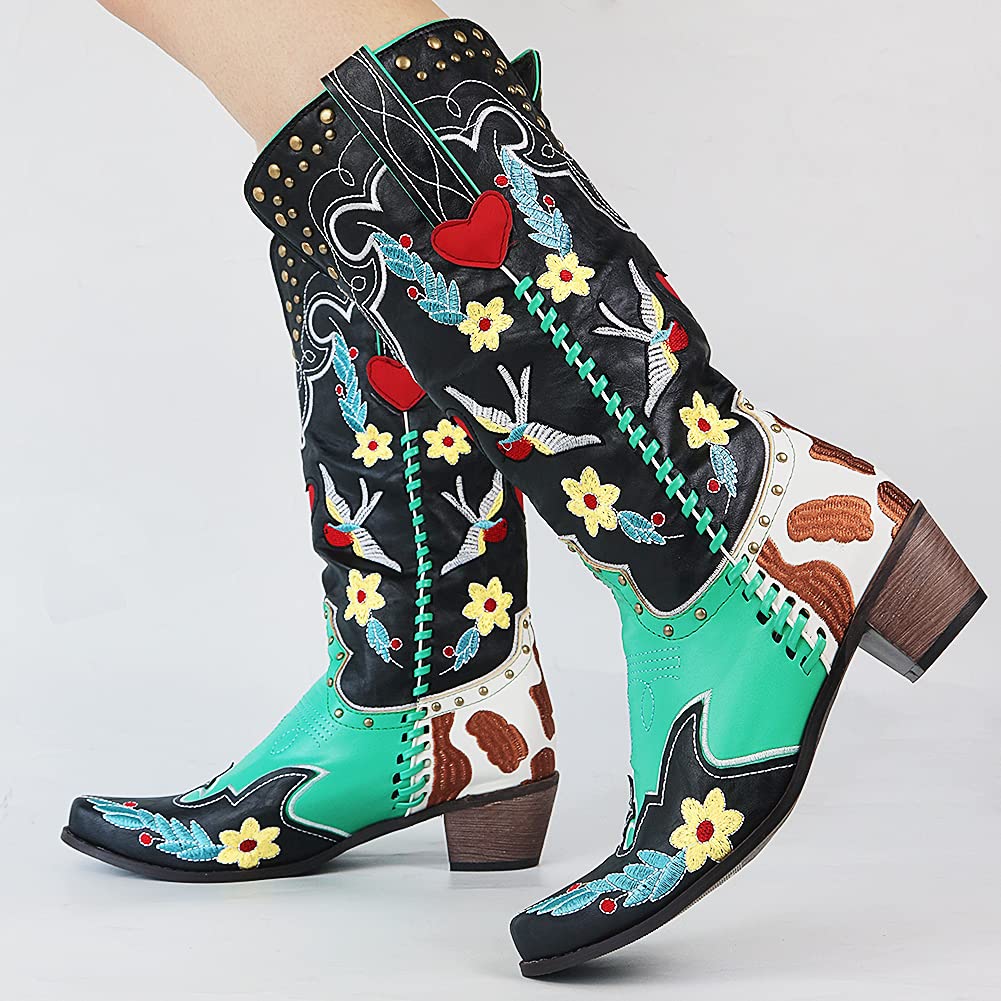 Bottines Cowboy Femmes Brodées Fleurs Élégantes - BerlinGlamour