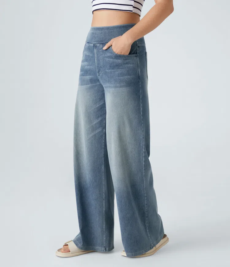 Jean Femme Denim Extensible Taille Haute Coupe Large