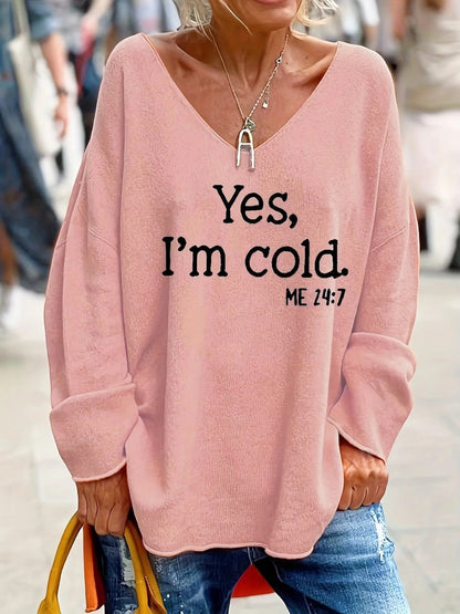 Pull Femme Décontracté Col V Oversize