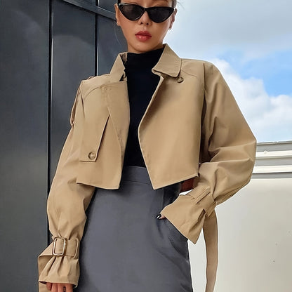 Trenchcoat Femme Court en Cuir Élégant - BerlinGlamour