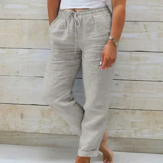 Pantalon Femme Taille Haute Élégant en Lin - PanierRoyale