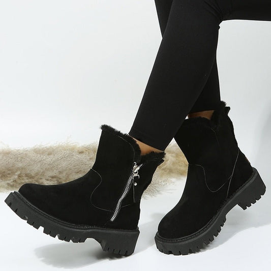 Bottes Daim Noir Chic avec Fourrure Chaude - PanierRoyale