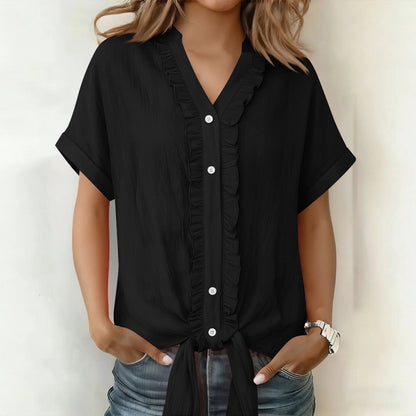 Blouse Femme Coton Col V Boutonnée Coupe Fluide - PanierRoyale