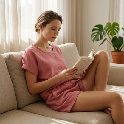 Ensemble Femme T-shirt Coton et Short Taille Élastique
