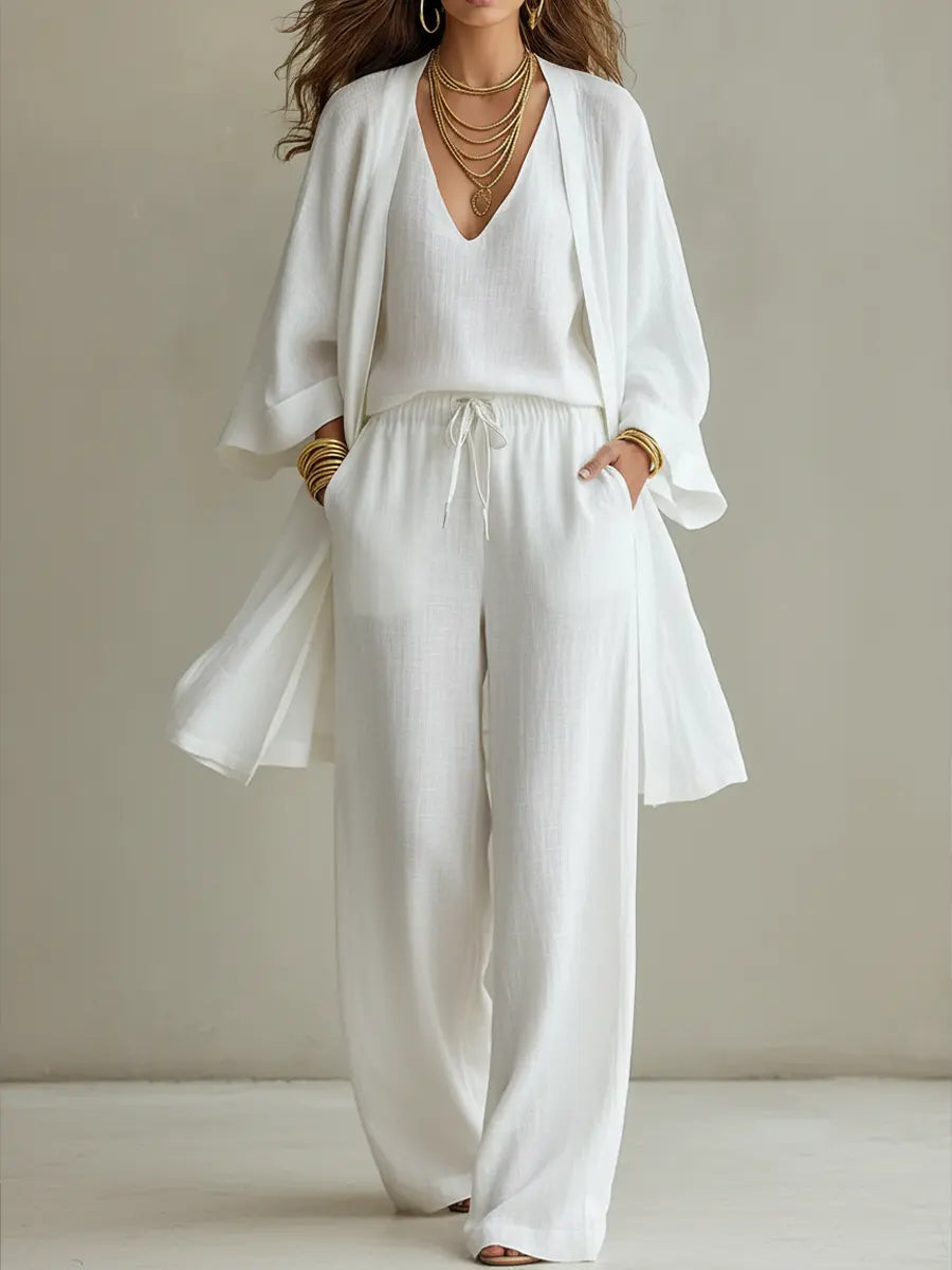 Ensemble Trois Pièces Femme Coton Lin Coupe Minimaliste - PanierRoyale
