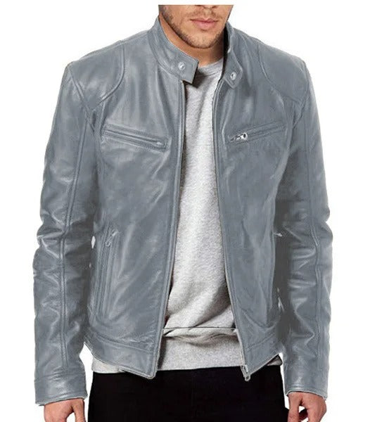 Blouson Cuir Noir Homme Zippé Moderne - PanierRoyale
